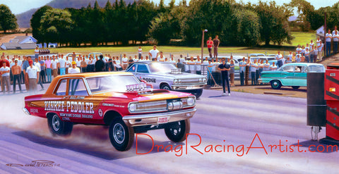 "East meets West at Dover"   Bill Flynn vs. Dick Landy.... Drag Racing Art