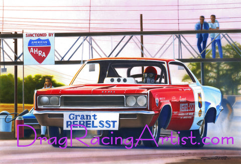 "Green Valley Rebel!"  Hayden Proffitt's Rambler Rebel.... Drag Racing Art