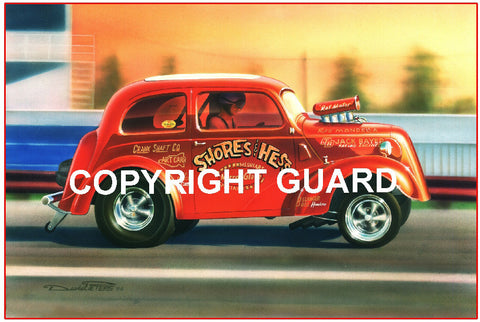 Lil Red Anglia...Shores and Hess Gasser.... Drag Racing Art