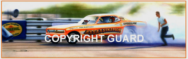 "Assassination in Dallas! "....Roger Guzman's "Assassination " Funny Car.... Drag Racing Art