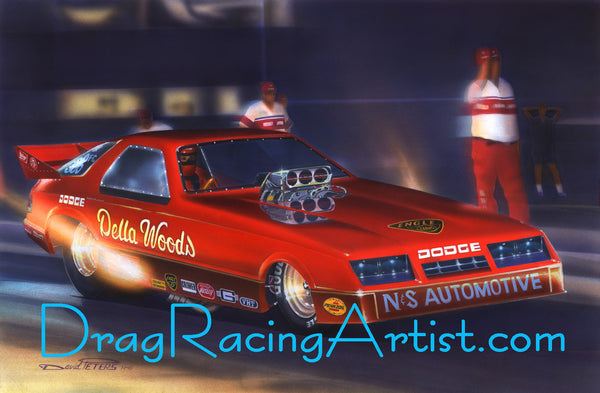 "Della's Dodge"    Della Woods Dodge Daytona.... Drag Racing Art