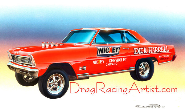 "Harrell's 66 "  Dick Harrell's 66 Chevy Nova.... Drag Racing Art