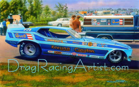 "Mustang Blues"....Keeling & Clayton's 73/76 Mustang Funny Car .... Drag Racing Art
