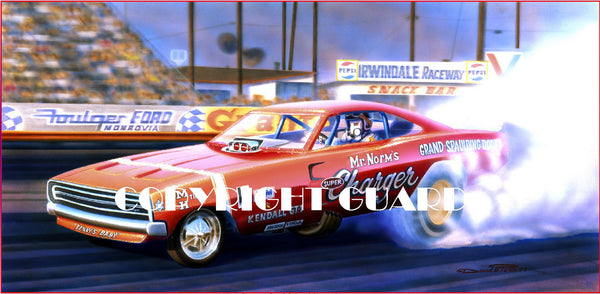 "The Legend of Mr. Norm, the Red 70 Charger".... Drag Racing Art
