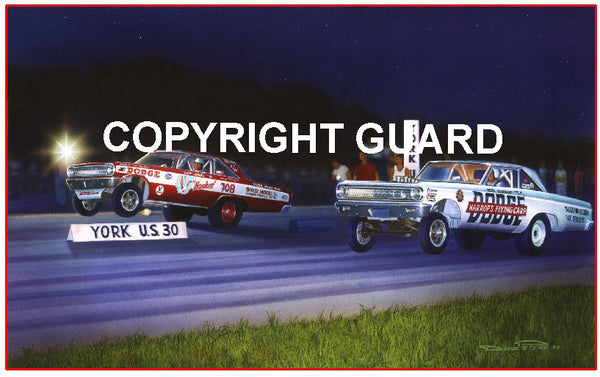 "Night of the F/Xs "    Bud Faubal vs. Bob Harrop.... Drag Racing Art