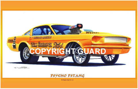"PSYCHO PSTANG " owned by Pat Mahnken and Ralph Snodgrass.... Drag Racing Art