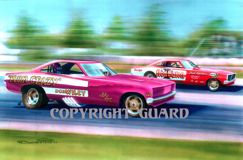 "The Texas Chargers"..... Don Wiley vs. Paul Gordon....... Drag Racing Art