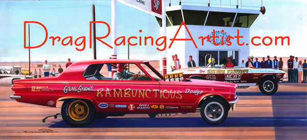 "Texas vs. Calif. n Amarillo"  Gene Snow vs. Hayden Proffett.... Drag Racing Art