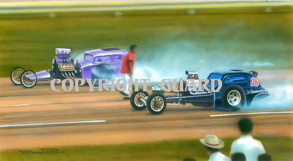 All Couped Up !.... Lickliter Bros. vs. the X-Terminator 1962.... Drag Racing Art
