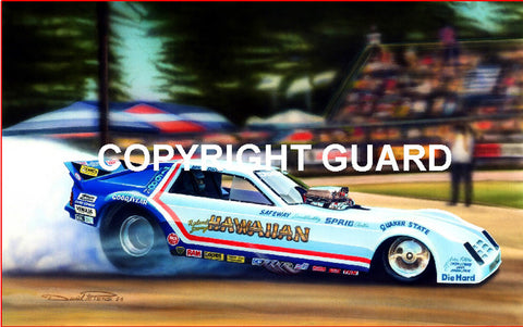 Back N Blue N 82...Roland Leong's "Hawaiian" Blue Dodge Charger.... Drag Racing Art