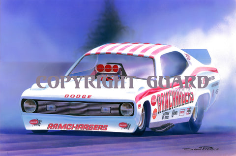 "Candy-Striped Demon!"...Ramchargers 73 Demon FC...... Drag Racing Art