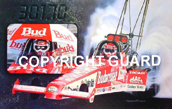 "CARVED IN STONE !"..The Only Official Authorized and Signed Print of Kenny Bernstein's Record breaking 300mph pass....... Drag Racing Art.