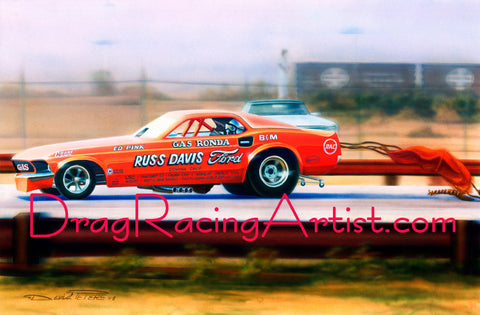 "FAST GAS" ...Gas Ronda's 1969 Mach 1 Mustang Funny Car.... Drag Racing Art