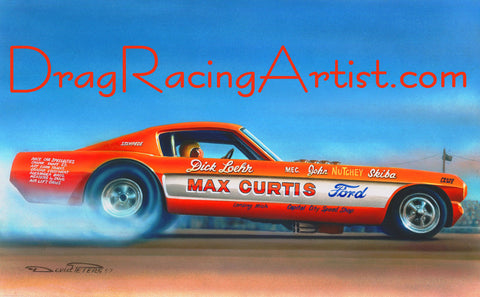 "The Long Stang!"    Dick Loehr's 1966 Ford Mustang "Stampede".... Drag Racing Art