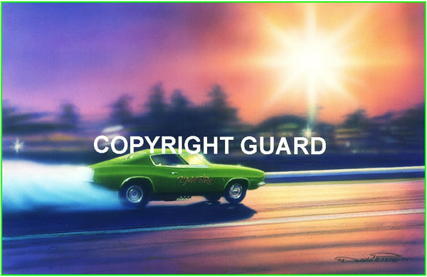 "Twilight "Lime Fire"......A.Croner & Jim St.Clair's Barracuda Funny Car.... Drag Racing Art